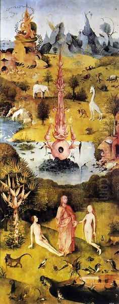 Triptych of Garden of Earthly Delights (left wing) c. 1500 Oil Painting by Hieronymous Bosch