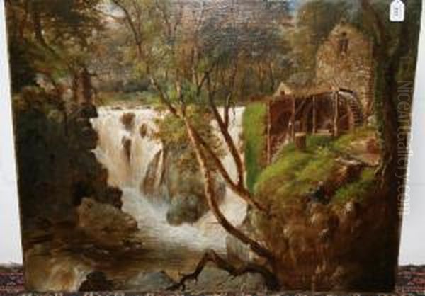 View Of Machno Falls And Pandy Mill Oil Painting by B.B. Wadham