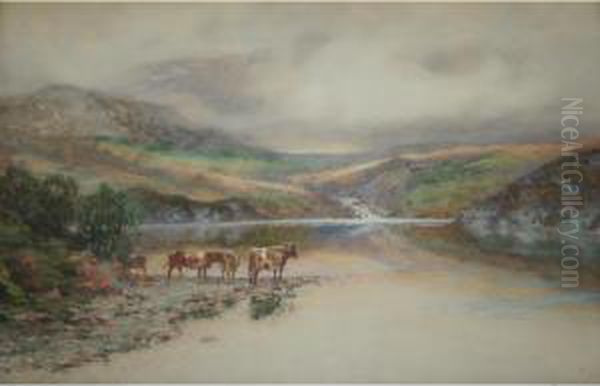 Cattle By A Lake, North Wales Oil Painting by W.Joseph Wadham