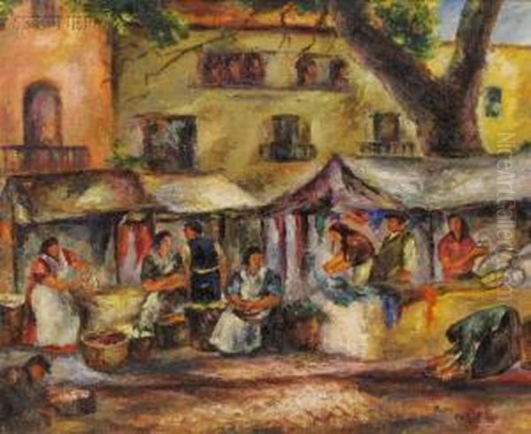 Market In Spain Oil Painting by Ruth Cugat Wadler