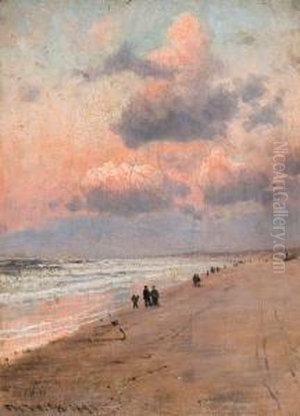 Sunset On The Beach Oil Painting by Torsten Waenerberg