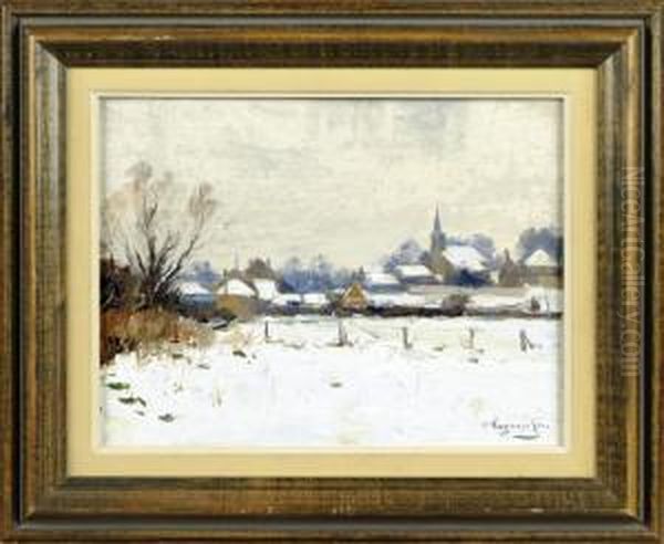 Village Enneige Oil Painting by Victor Wagemaekers