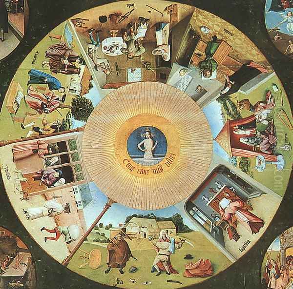 Tabletop of the Seven Deadly Sins and the Four Last Things, (detail of The Eye of God which Sees the Committing of the Seven Deadly Sins) Oil Painting by Hieronymous Bosch