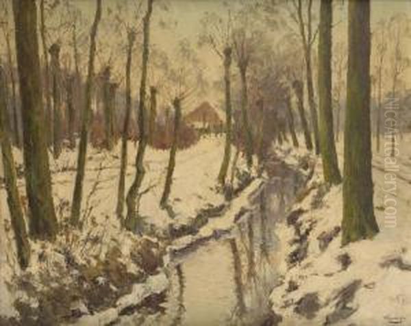 Paysage Enneige Avec Riviere Oil Painting by Victor Wagemaekers