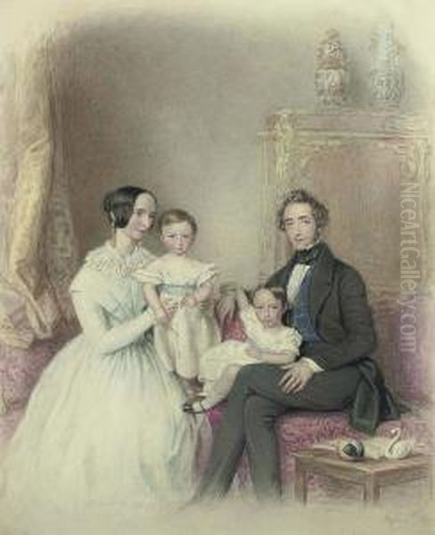 A Family Portrait Oil Painting by Thomas Charles Wageman