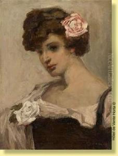 Jeune Fille A La Rose Oil Painting by Maurice Wagemans