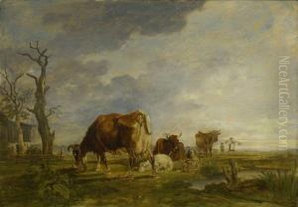 Kuhe Und Schafe Auf Der Weide Oil Painting by Max Joseph Wagenbauer