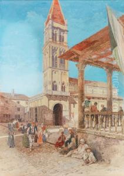 Une Place Animee De Trau, Pres De Split Oil Painting by Adolf Wagner