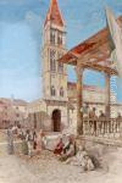 Piazza Del Mercato A Traub Presso Spalato Oil Painting by Adolf Wagner