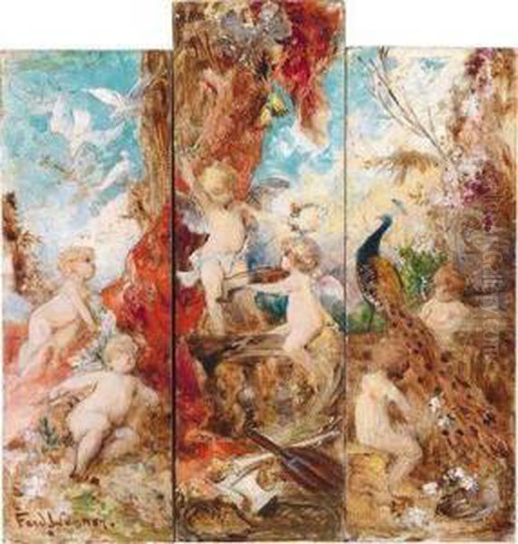 Bacchanalia With Putti Oil Painting by Ferdinand I Wagner