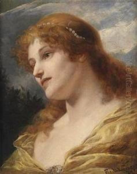 Portraitof A Woman With Red Hair Oil Painting by Ferdinand Ii Wagner