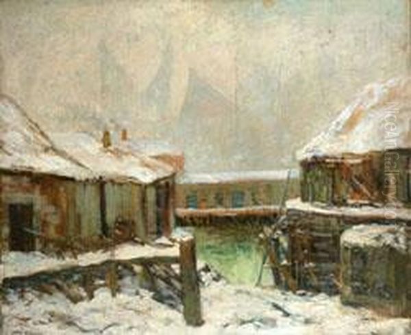 The Docks, Winter Oil Painting by Fred Wagner