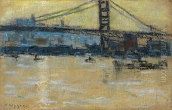 Bridge On The East River, New York Oil Painting by Frederick R. Wagner