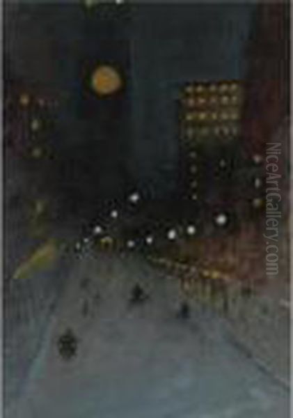 Twilight In The City Oil Painting by Frederick R. Wagner