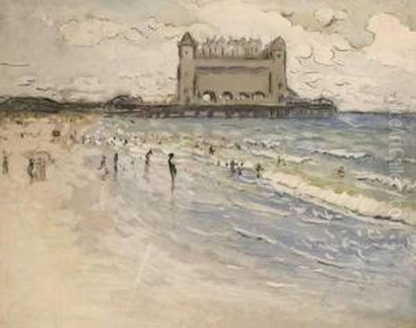 Atlantic City Beach Oil Painting by Frederick R. Wagner