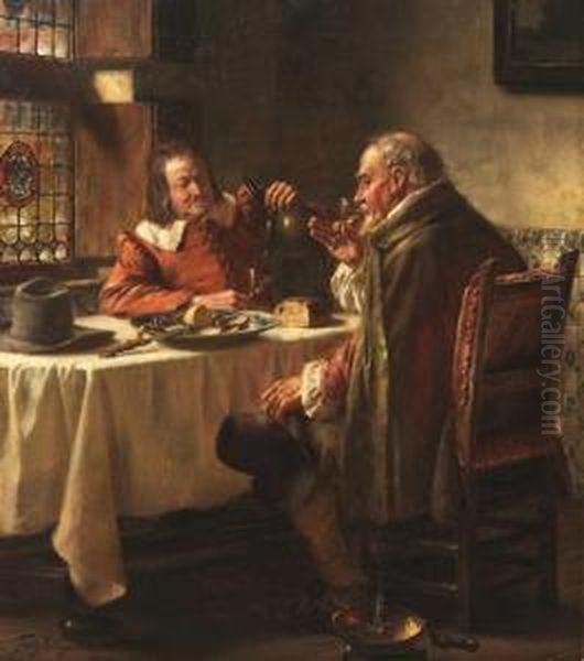 Two Cavaliers Dining At The Inn Oil Painting by Fritz Wagner