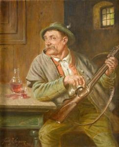 Hunter In The Inn Oil Painting by Fritz Wagner