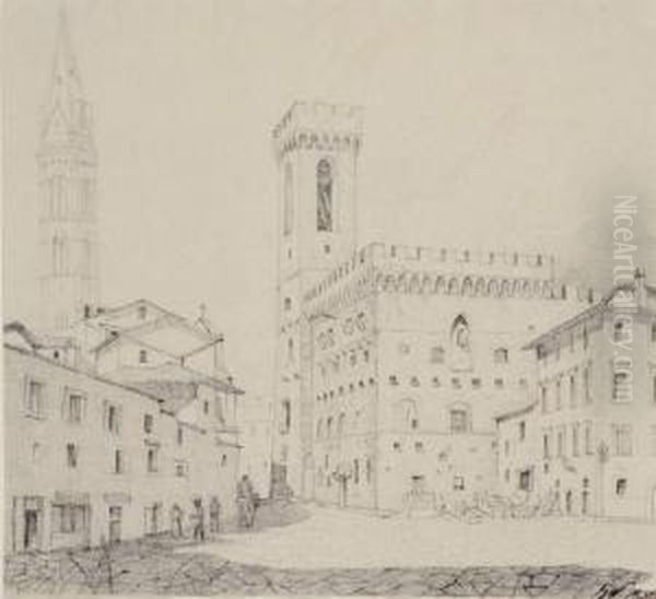 Palast Des Bargello Und Turm Der Badia Zu Florenz. 1836 Oil Painting by Georg Wagner