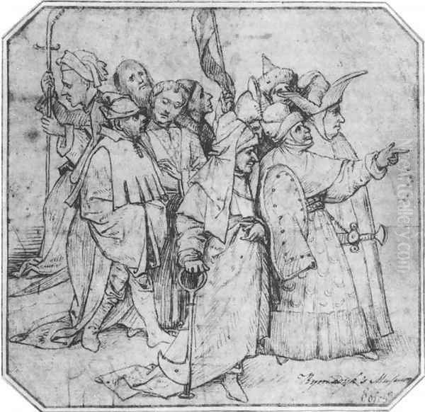 Group of Male Figures Oil Painting by Hieronymous Bosch