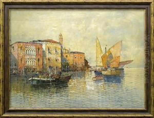 Boats On Channel In Venice Oil Painting by Hans Wagner