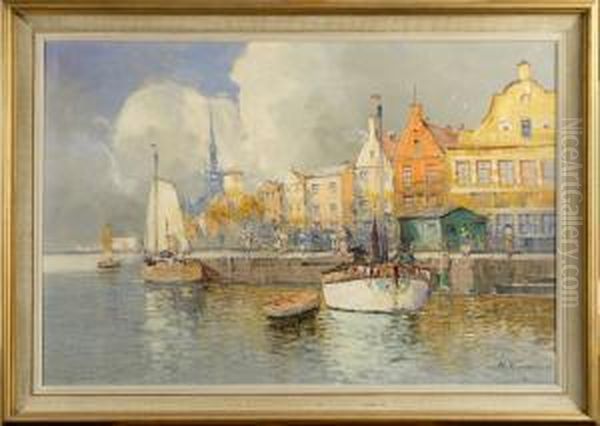 Hamnmotiv Oil Painting by Hans Wagner