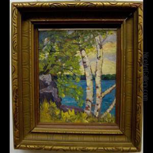 Lake Through Birch Trees Oil Painting by Herbert William Wagner