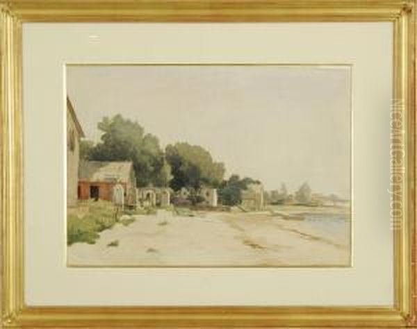 Coastal Inlet With Boathouses Oil Painting by Jacob Wagner