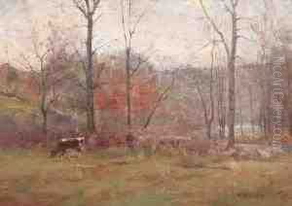 New England Landscape With Cow Oil Painting by Jacob Wagner