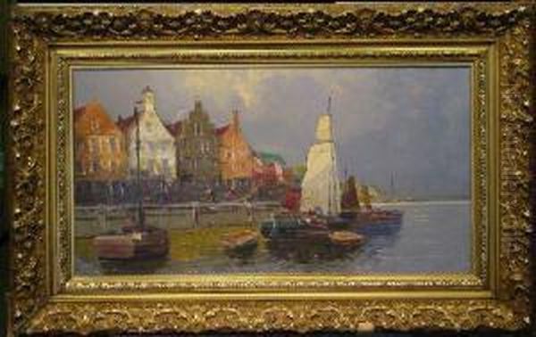 Dutch Harbor Oil Painting by Jacob Wagner