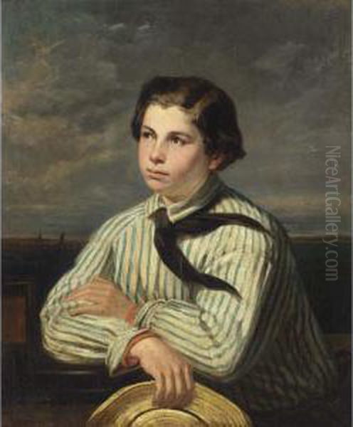 Portrait Of A Boy Holding A Hat Oil Painting by Julius Wagner