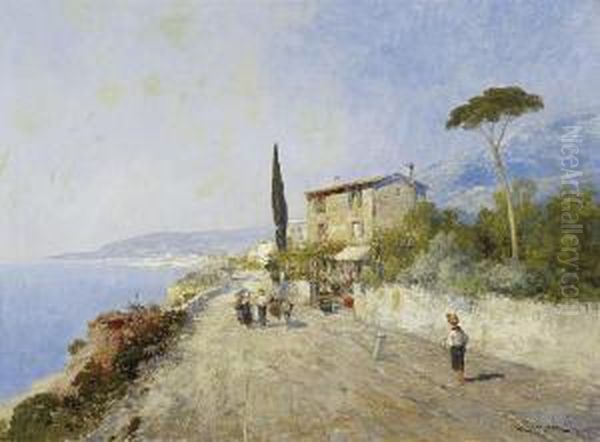 Coastal Road In Southern Italy Oil Painting by Carl Wagner