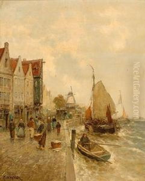 Harbour View Oil Painting by Carl Wagner