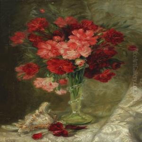 Vase With Carnations Oil Painting by Louise Wagner