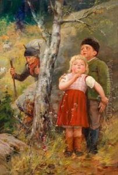 Hansel Und Gretelim Wald Oil Painting by Paul Wagner