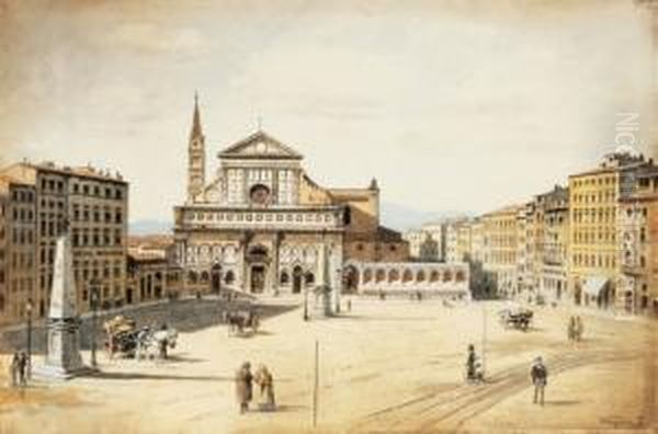 Florence (piazza Santa Maria Novella) Oil Painting by Sandor Wagner