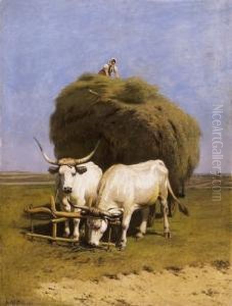 Hay-cart With Bride On The Top Oil Painting by Sandor Wagner