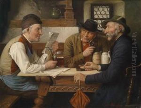 The Group In The Tavern Oil Painting by Josef Wagner-Hohenberg