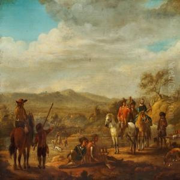 Horsemen In A Landscape Oil Painting by Johann Salomon Wahl