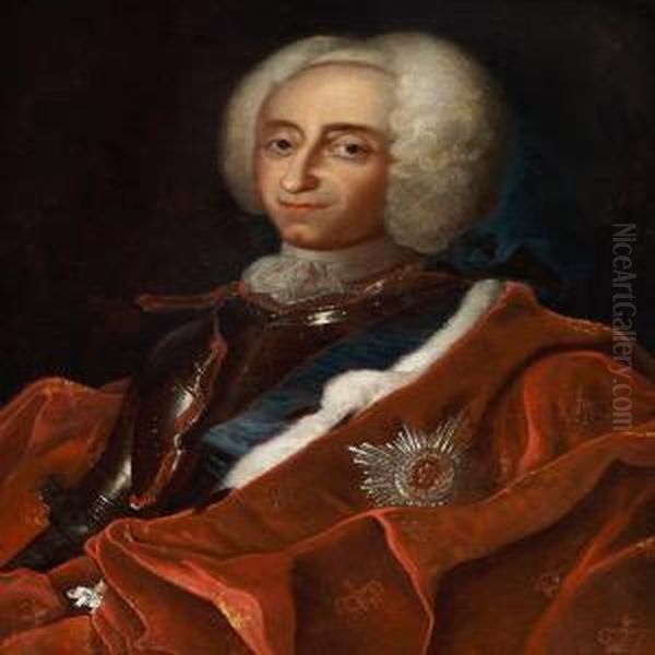 Portrait Of King Frederik Iv Of Denmark Oil Painting by Johann Salomon Wahl