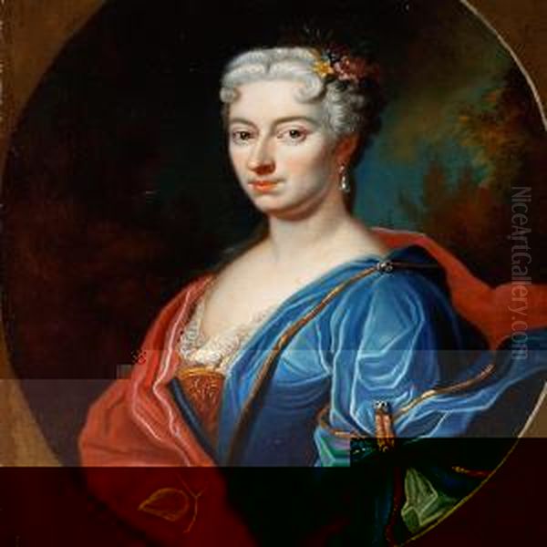 Portrait Of A Noble Lady In Blue Oil Painting by Johann Salomon Wahl