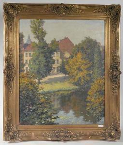 Garten Mit Teich. Oil Painting by Josef Wahl