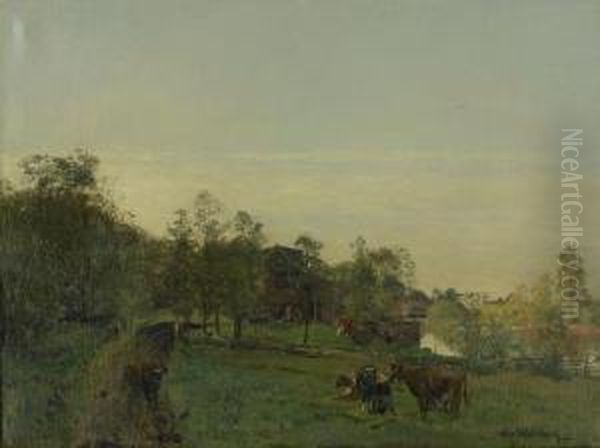 Sommarlandskap Med Kor Oil Painting by Alfred Wahlberg