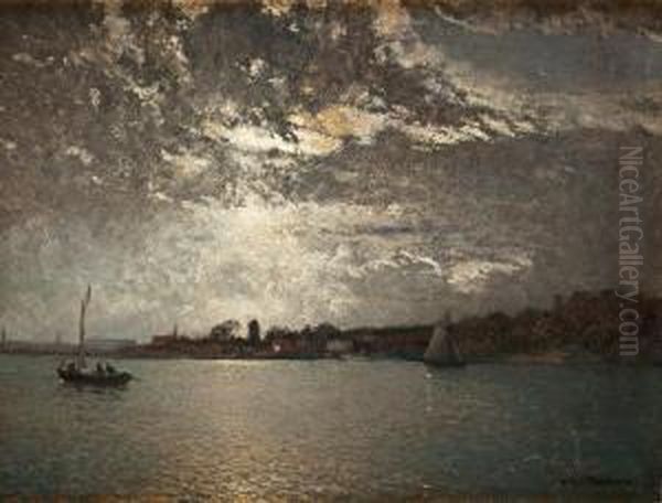 Moonlight Over Stockholm Oil Painting by Alfred Wahlberg