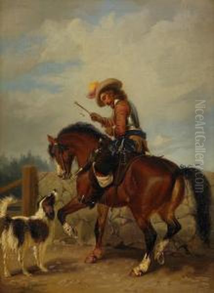 Ryttare Till Hast Med Hund Oil Painting by Carl Wahlbohm