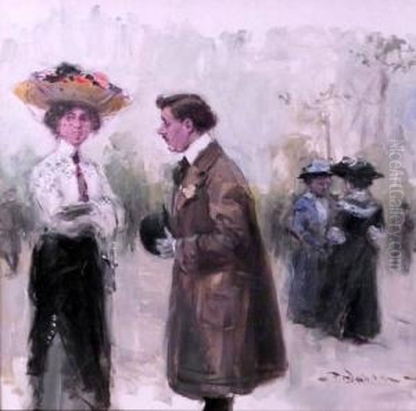 Gesprach Auf Dem Boulevard Oil Painting by Fritz Wahle