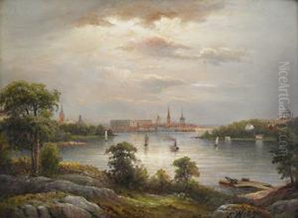 Stockholm Fran Stora Essingen Oil Painting by Ernfried Wahlquist