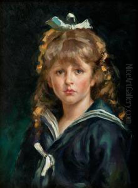 Girlin A Sailor Dress. Oil Painting by Dora Wahlroos