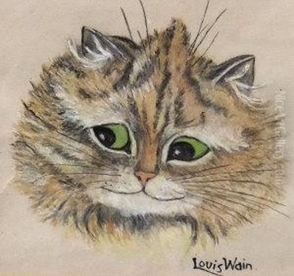 Portrait Of A Cat's Head Oil Painting by Louis William Wain