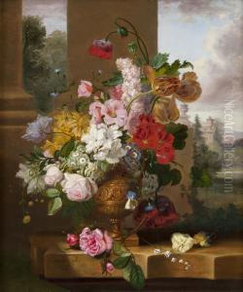 Still Life Of Summer Flowers Oil Painting by John Wainwright