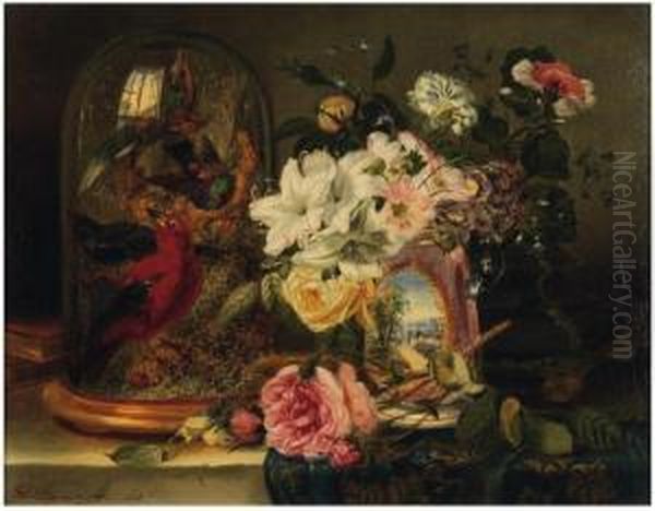 Nature Morte Au Globe Et Fleurs Toile. Oil Painting by John Wainwright